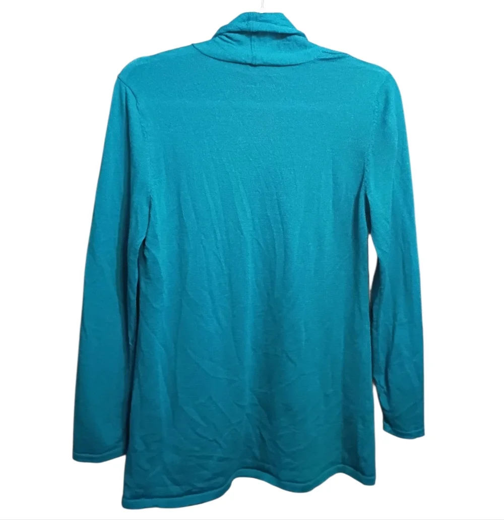 J. Jill 100% Merino Wool Open Cardigan Size Medium Lightweight Sweater Teal